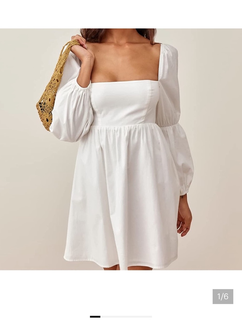 Exlura Square Neck White Puff Sleeve Mini Dress - new with tag - medium